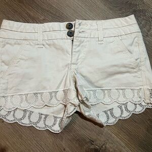 BKE Cream Lace Trim High Waist Shorts